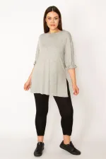 Kadın Gri Duble Kol Yan Yırtmaçlı Bluz 65N33299