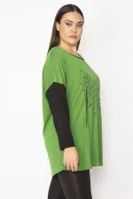 Kadın Yeşil Ön Baskılı İki Renkli Tunik 65N29492