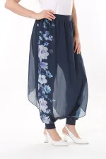 Kadın Büyük Beden Lacivert İçi Viskon Pantolonlu Şifon Anvelop Görünümlü Şalvar   65N37631