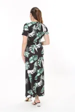 Kadın Büyük Beden Yeşil Anvelop Yakalı Uzun Elbise 65N37735