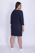 Kadın Lacivert Tensel Kot Yanları Metal Düğme Yırtmaçlı Yan Şeritli Elbise 65N25966