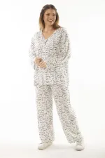 Kadın Büyük Beden Kemik Dokuma Viskon Kumaş Ön Fermuarlı Bluz Pantolon İkili Takım 65N37005