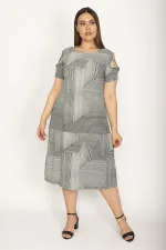 Kadın Gri Omuz Detaylı Elbise 65N26571