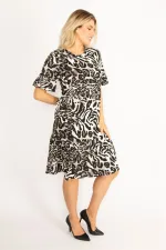 Kadın Leo Volan Kollu Etek Ucu Katlı Elbise 65N34447