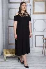 Kadın Gri Omuz Dekolteli Roba Garnili Elbise 65N25800