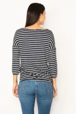 V-NECKED BLOUSE WITH STRIPED AND FLORAL PATTERNS
