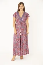 Kadın Büyük Beden Renkli Anvelop Yakalı Bel Bağcıklı Elbise 65N36878