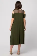 Kadın Haki Roba File Detaylı Viskon Elbise 65N24231