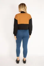 Women's Tan, 3-Thread Collar, Zippered, Two-Tone Sweatshirt 26A35066