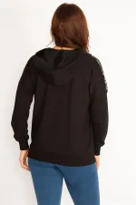 Kadın Siyah Robası Lak Fileli Kapşonlu Sweatshirt 65N34747