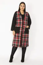 Kadın Gri Ekose Desenli Ön Boy Düğme Ve Cepli Kap 65N28487