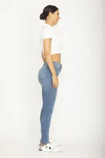 PANTALON EN JEAN 5 POCHES BLEU DÉLAVÉ POUR FEMME