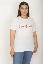 Kadın Beyaz Önü Nakış Yazılı Kısa Kollu Bluz 65N27042