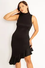 WOMEN'S BLACK FLOUNCED SKIRT DRESS WITH HIDDEN BACK ZIPPER