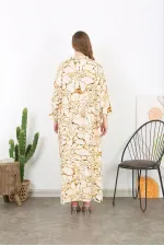 Kadın Büyük Beden Kemik Dokuma Viskon Kumaş Ön Pat Düğmeli Uzun Kollu Elbise 65N38730