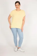 Kadın Sarı Büyük Beden Bisiklet Yakalı Düşük Kollu Bluz