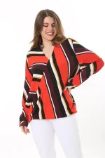 Kadın Büyük Beden Bej Dokuma Viskon Kumaş Kapalı Anvelop Bluz 65N37614