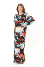 Kadın Büyük Beden Mavi Yaka Bağcıklı Uzun Kollu Maksi Boy Elbise 65N37869