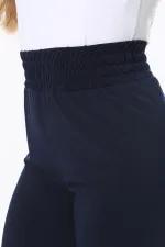 Kadın Büyük Beden Lacivert Beli Geniş Lastikli Likralı Jarse Pantolon 65N37845