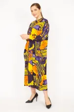 Kadın Fujya Büyük Beden Dokuma Viskon Kumaş Ön Boy Düğmeli Elbise