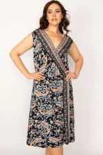 Kadın Renkli Şal Desen Kapalı Anvelop Elbise 65N33625