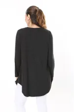 Kadın Büyük Beden Antrasit Göğüs Büzgü Detaylı Uzun Kollu Tunik 65N37687