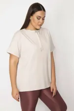 Kadın Taş Yakası Kuşgözü Bağcık Detaylı Yanları Sim Şeritli Dıuble Kollu Tunik 65N29614