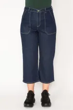 WOMEN'S NAVY BLUE POCKET DETAILED HIGH WAIST ANKLE LENGTH JEANS