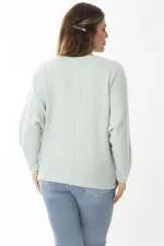 Kadın Büyük Beden Lila Yarasa Kol Kendinden Çizgili Yün Viskon Bluz 65N37007