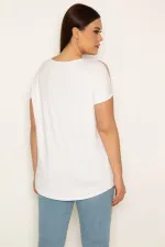 KADIN KEMİK OMUZLARI TÜL VE PETO CEBİ TAŞ DETAYLI VİSKON BLUZ