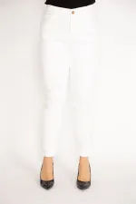 Kadın Kemik Paçası Dantel Ve İnci Detaylı Yan Bel Lastikli Likralı Kot Pantolon 65N34959