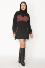 Kadın Bordo Ekose Desen Detaylı Kapşonlu Mont 65N29568