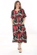 Kadın Büyük Beden Siyah Dokuma Viskon Kumaş Ön Pat Düğmeli Uzun Elbise 65N37861