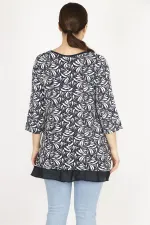 Kadın Lacivert Büyük Beden Etek Ucu Şifon Garnili Tunik