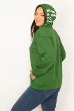 Women's White Hooded Kangaroo Pocket Fleece Sweatshirt with Raised Inside 65N34583