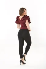 Kadın Büyük Beden Bordo Volan Kollu Arka Gizli Fermuarlı Bluz 65N37533