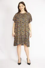 Kadın Bordo Büyük Beden Bisiklet Yakalı Etek Ucu Katlı Elbise