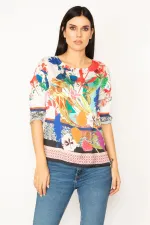 BLOUSE COLORÉE À COL RAS DU COU À MOTIF FLEURI POUR FEMME