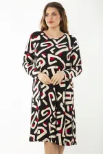 Kadın Büyük Beden Renkli Uzun Kollu Desenli Elbise 65N37192