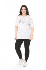 Kadın Büyük Beden Kemik Bisiklet Yakalı Kısa Kollu Bluz 65N38007