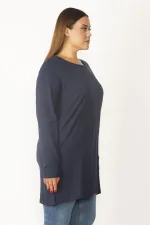 Kadın Lacivert Pamuklu Kumaş Bisiklet Yakalı Uzun Kollu Tunik 65N29895