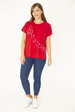 Kadın Lacivert Büyük Beden Pamuklu Kumaş Ön Desenli Bluz 65N35767