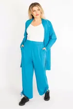 Kadın Mavi Yan Bağcık Detaylı Hırka Pantolon Takım 65N34906