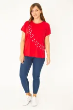 Kadın Lacivert Büyük Beden Pamuklu Kumaş Ön Desenli Bluz 65N35767