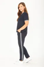 Kadın Büyük Beden Lacivert Ribanall Kısa Kollu Bluz Pantolon Eşofman Takım 65N36811