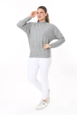 Kadın Büyük Beden Bebe Mavisi Yün Viskon Kumaş Yarasa Kollu Bluz 65N37703