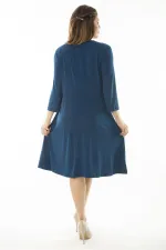 Kadın Büyük Beden Mor Anvelop Yakalı Kapri Kollu Elbise 65N37067