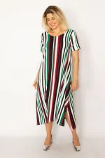 Kadın Renkli Yan Yırtmaçlı Renkli Uzun Elbise 65N34267