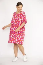 Kadın Büyük Beden Renkli Bisiklet Yakalı Volan Kollu Belden Büzgülü Elbise