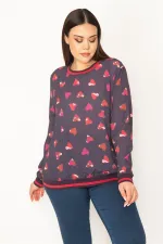 KADIN RENKLİ KALP DESENLİ RİBANALI BLUZ